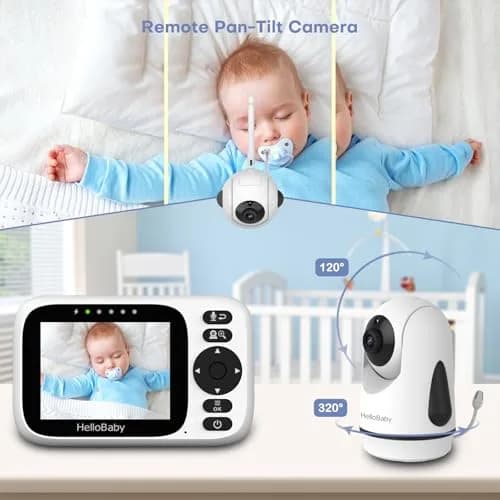 HelloBaby Baby Monitor 2 Cameras No WiFi with 3.2 Inch Screen | Remote PTZ, 1000ft Range, 2-Way Talk thumbnail 5