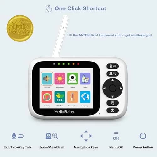 HelloBaby Baby Monitor 2 Cameras No WiFi with 3.2 Inch Screen | Remote PTZ, 1000ft Range, 2-Way Talk thumbnail 2
