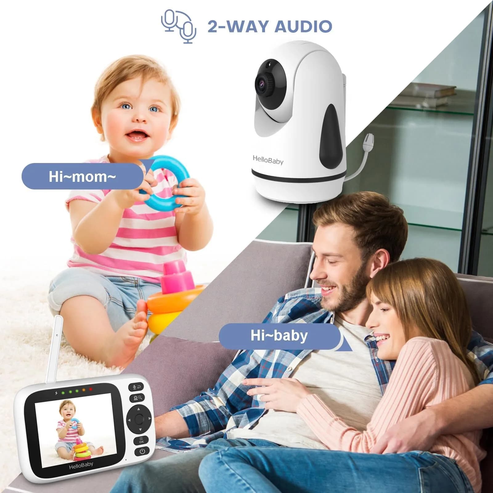HelloBaby Baby Monitor 2 Cameras No WiFi with 3.2 Inch Screen | Remote PTZ, 1000ft Range, 2-Way Talk - view 4