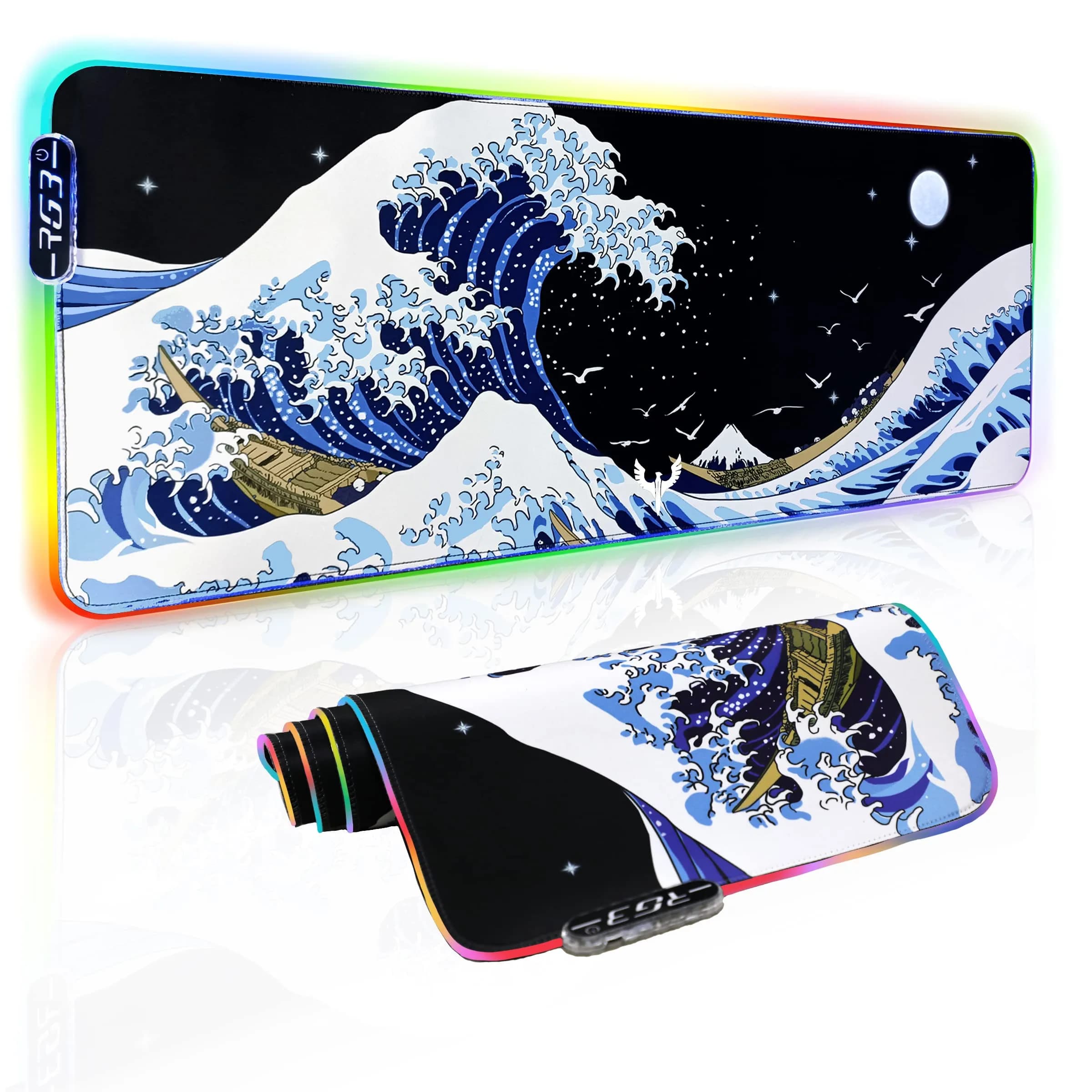 MEWOOCUE RGB LED Gaming Mouse Pad Large Sea Wave XL XXL 80cm x 30cm (31.5" x 11.9") | Smooth Control Surface — Colorful blue