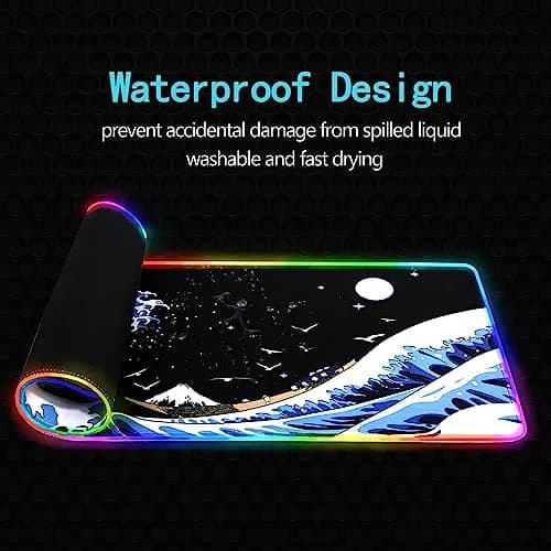 MEWOOCUE RGB LED Gaming Mouse Pad Large Sea Wave XL XXL 80cm x 30cm (31.5" x 11.9") | Smooth Control Surface thumbnail 5