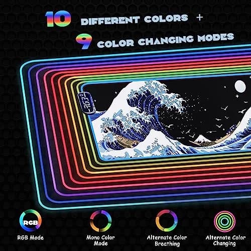 MEWOOCUE RGB LED Gaming Mouse Pad Large Sea Wave XL XXL 80cm x 30cm (31.5" x 11.9") | Smooth Control Surface thumbnail 2