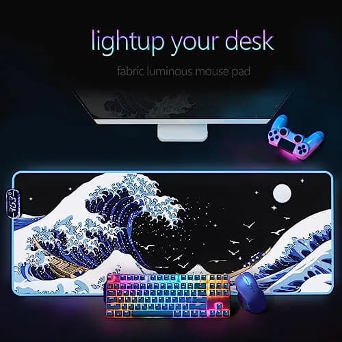 MEWOOCUE RGB LED Gaming Mouse Pad Large Sea Wave XL XXL 80cm x 30cm (31.5" x 11.9") | Smooth Control Surface thumbnail 3