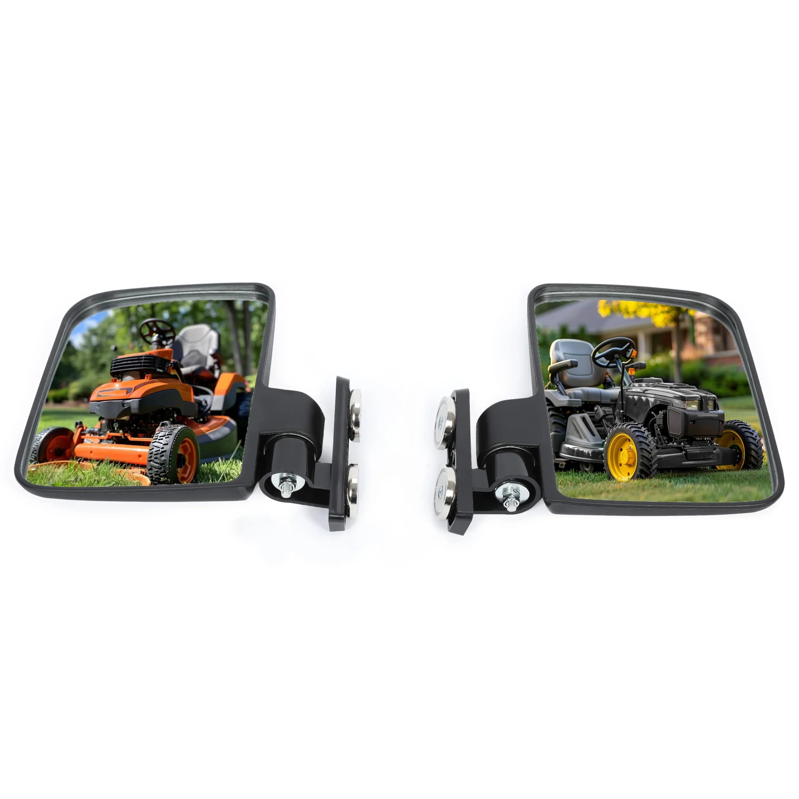 KUAFU Magnetic Tractor Mirrors Compatible with John Deere & More | 360° Adjustable, Heavy-Duty Plastic & Glass, Easy Magnet Mounting — Black