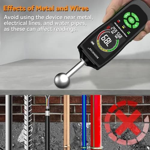 RDINSCOS Ball Probe Moisture Meter with LED Flashlight | Detects Hidden Moisture in Drywall, Wood, Concrete (18cm Length) thumbnail 5