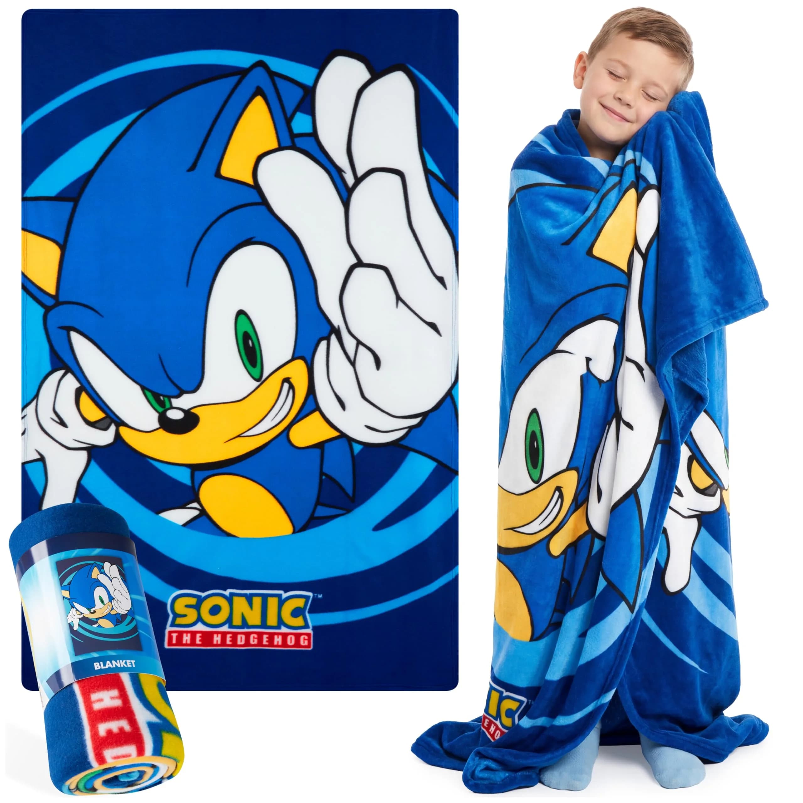 Get Trend Sonic The Hedgehog Throw Blanket for Kids, 100x150 cm (39x59 in) | Soft Warm Vibrant Fleece for Couch, Bed, Travel — Multicolour