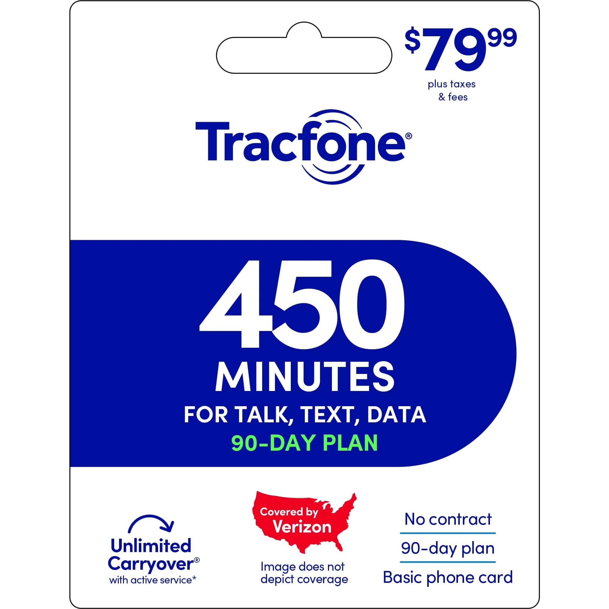Tracfone Prepaid Card 450 Talk Minutes 90 Service Days | Verizon Network for Basic Phones