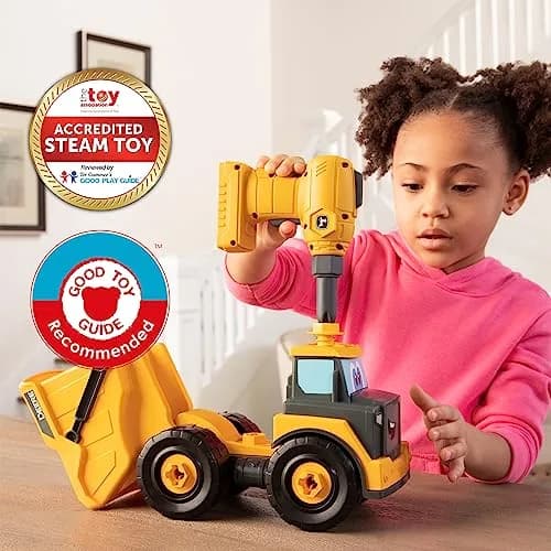 Build-A-Buddy John Deere Dump Truck Toy 24.13cm (9.5in) | STEM Building Toy with Spinning Drill thumbnail 3