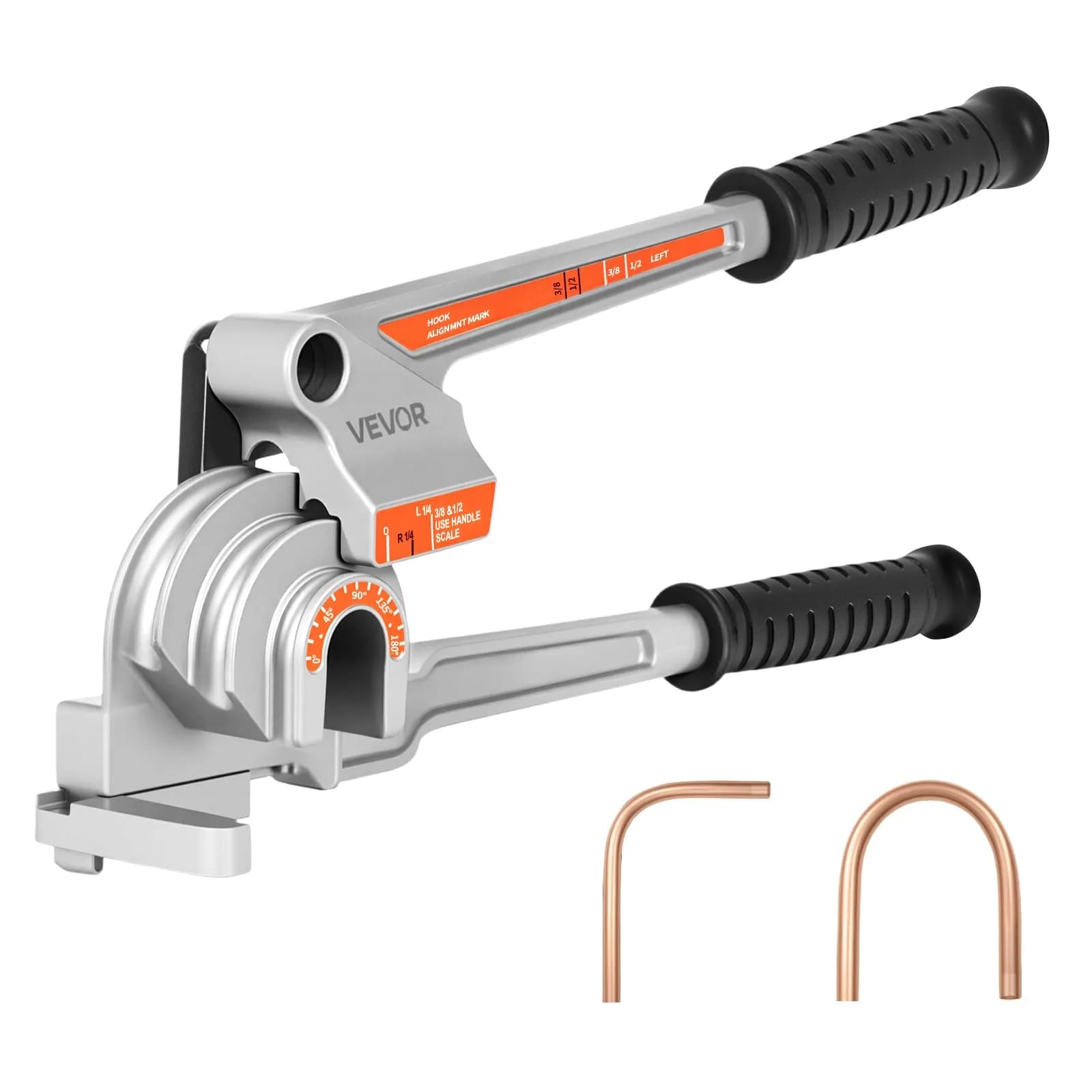 VEVOR 3-in-1 Pipe Tube Bender 1/4" 3/8" 1/2" OD | Bends 0-180° for Copper Aluminum Pipes — Orange & Black & Silver