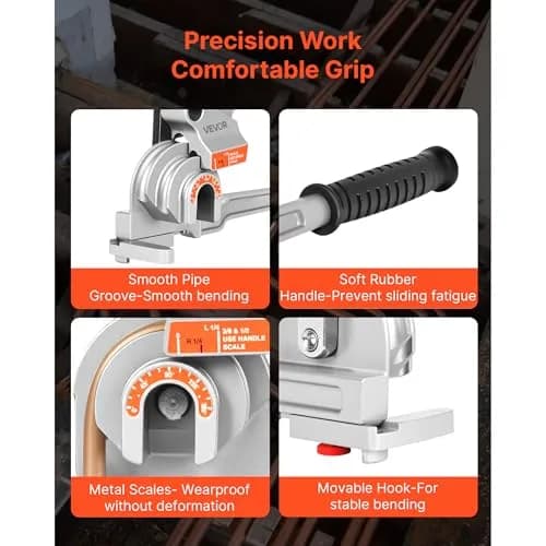 VEVOR 3-in-1 Pipe Tube Bender 1/4" 3/8" 1/2" OD | Bends 0-180° for Copper Aluminum Pipes thumbnail 5