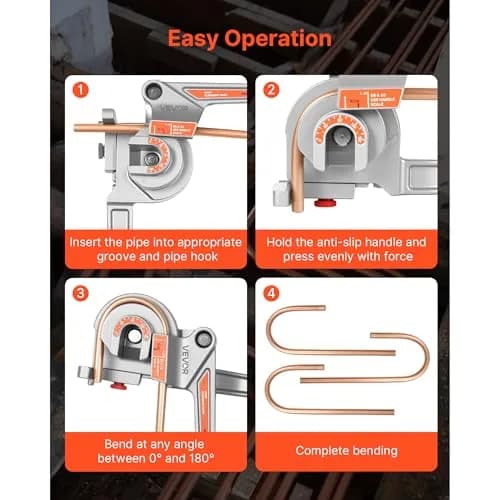 VEVOR 3-in-1 Pipe Tube Bender 1/4" 3/8" 1/2" OD | Bends 0-180° for Copper Aluminum Pipes thumbnail 6