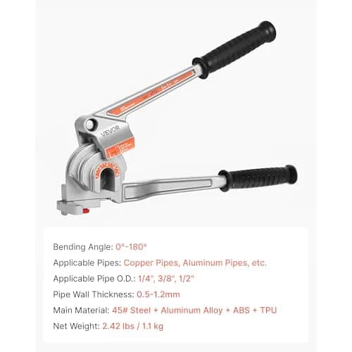VEVOR 3-in-1 Pipe Tube Bender 1/4" 3/8" 1/2" OD | Bends 0-180° for Copper Aluminum Pipes thumbnail 7