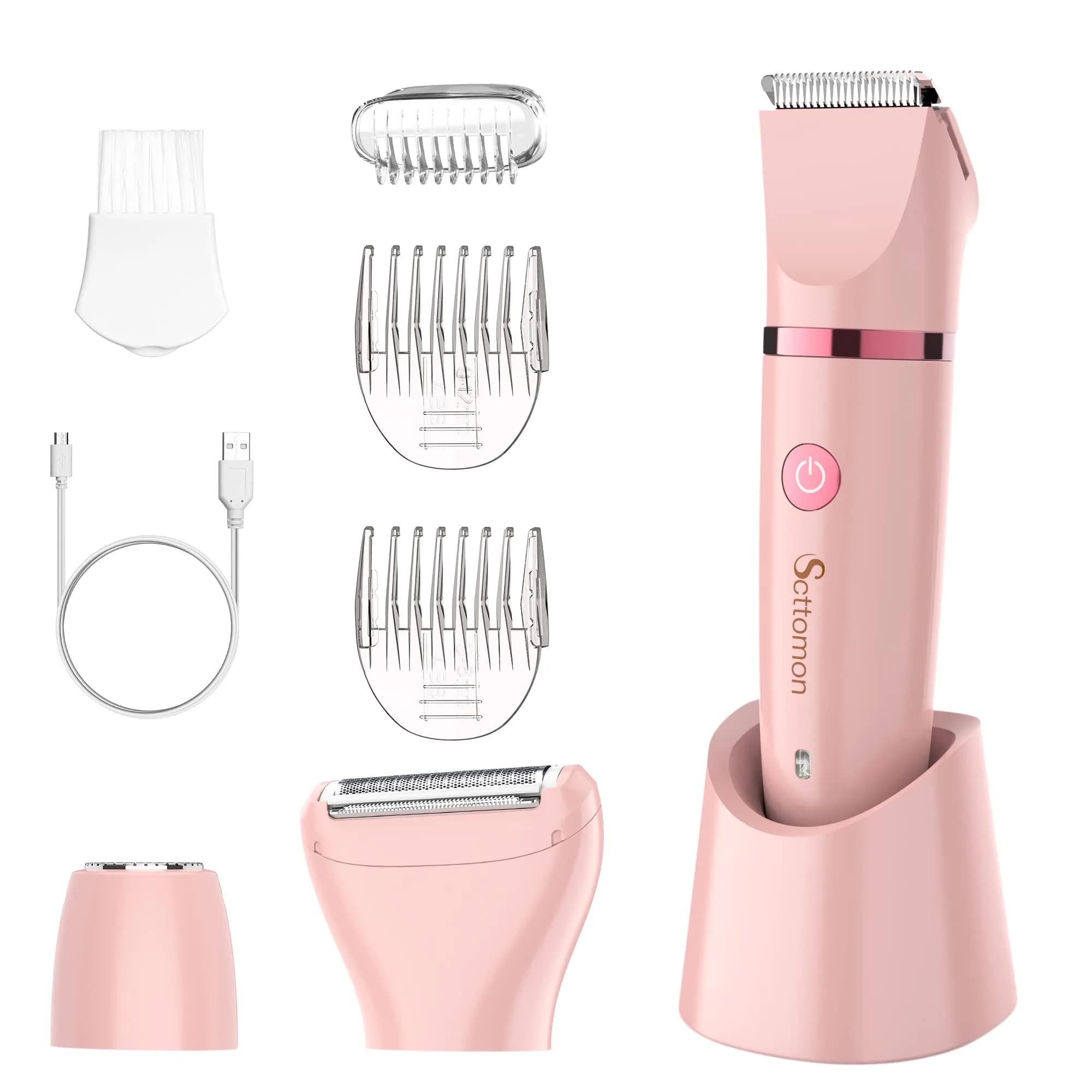 Scttomon Electric Lady Shaver for Women - Painless Razor, Bikini Trimmer, Facial Hair Removal, Body Trimmer for Face, Legs, Underarm, Pubic - Wet and Dry 3 in 1