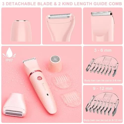 Scttomon Electric Lady Shaver for Women - Painless Razor, Bikini Trimmer, Facial Hair Removal, Body Trimmer for Face, Legs, Underarm, Pubic - Wet and Dry 3 in 1 thumbnail 7
