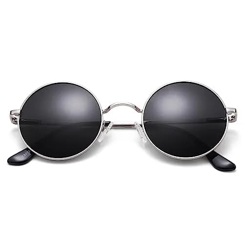 Pro Acme Small Round Polarized Sunglasses - Silver Frame, Black Lens, UV400 Protection thumbnail 1