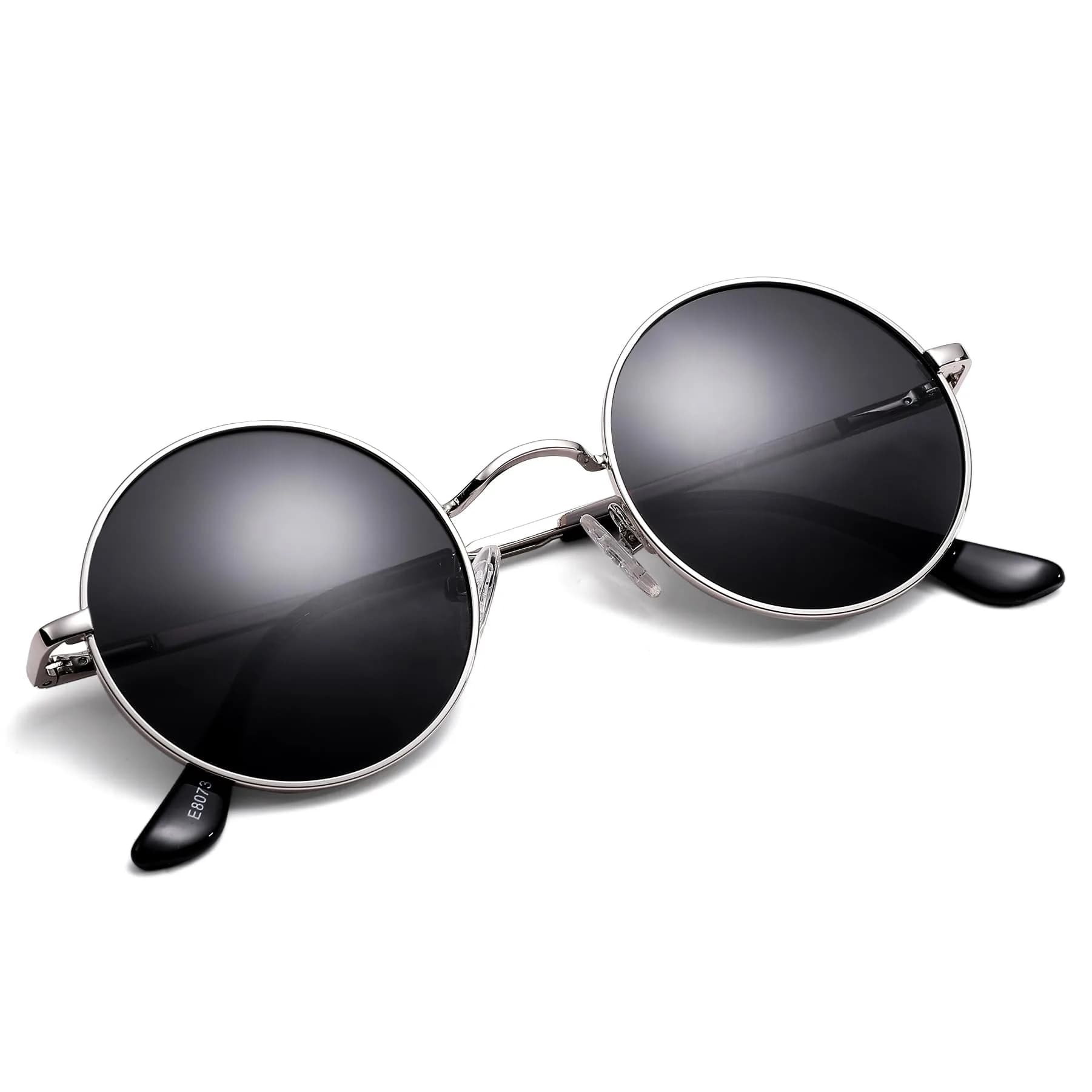 Pro Acme Small Round Polarized Sunglasses - Silver Frame, Black Lens, UV400 Protection - view 2