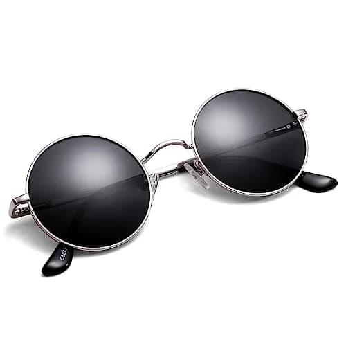 Pro Acme Small Round Polarized Sunglasses - Silver Frame, Black Lens, UV400 Protection thumbnail 2