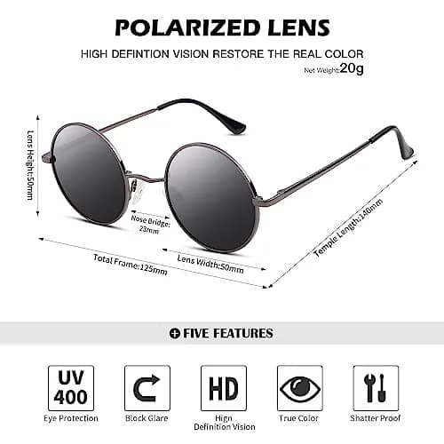 Pro Acme Small Round Polarized G2 Gunmetal Frame Black Lens Sunglasses UV400 thumbnail 4