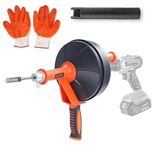 VEVOR Drain Auger 25Ft | Plumbing Snake with Drill Attachment for Clogs in Kitchen & Bathroom thumbnail 1