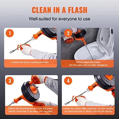 VEVOR Drain Auger 25Ft | Plumbing Snake with Drill Attachment for Clogs in Kitchen & Bathroom thumbnail 5