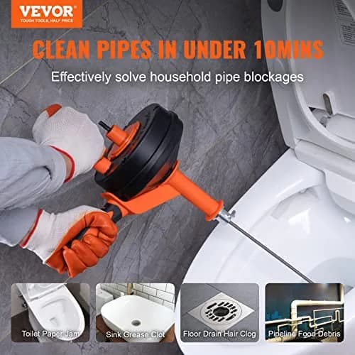 VEVOR Drain Auger 25Ft | Plumbing Snake with Drill Attachment for Clogs in Kitchen & Bathroom thumbnail 2