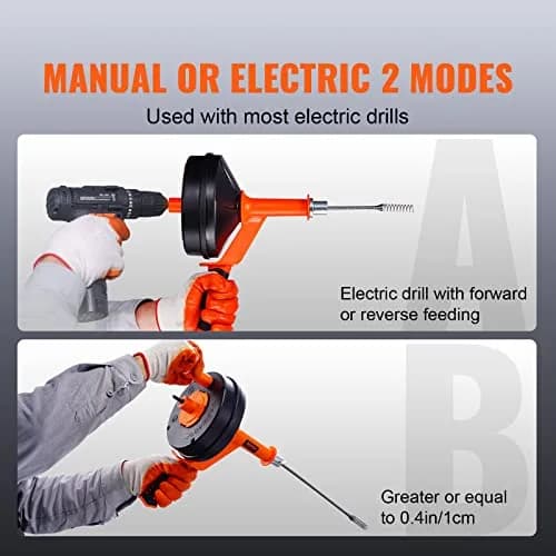 VEVOR Drain Auger 25Ft | Plumbing Snake with Drill Attachment for Clogs in Kitchen & Bathroom thumbnail 4