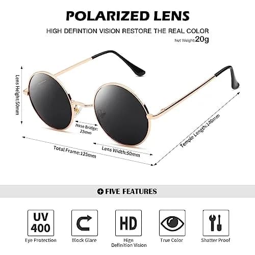 Pro Acme Small Round Polarized Sunglasses | Gold Frame, Black Lens | UV400 Protection thumbnail 4