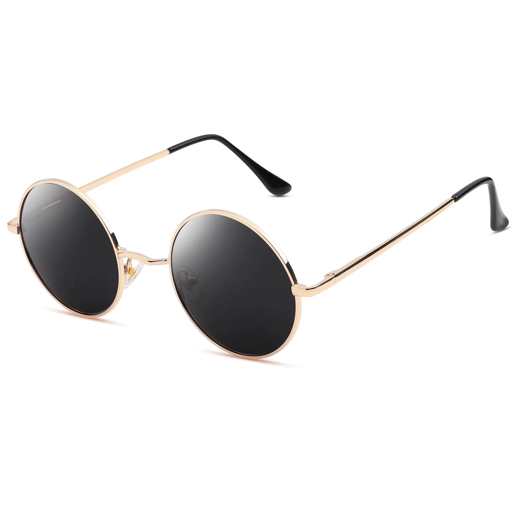 Pro Acme Small Round Polarized Sunglasses | Gold Frame, Black Lens | UV400 Protection - view 2