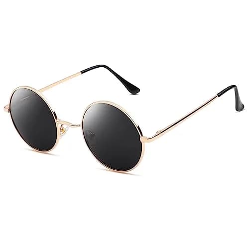 Pro Acme Small Round Polarized Sunglasses | Gold Frame, Black Lens | UV400 Protection thumbnail 2