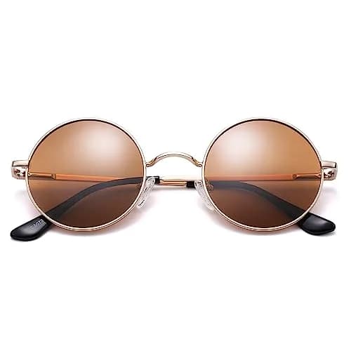 Pro Acme G5 Gold Frame/Brown Lens Small Round Polarized Sunglasses UV400 thumbnail 1