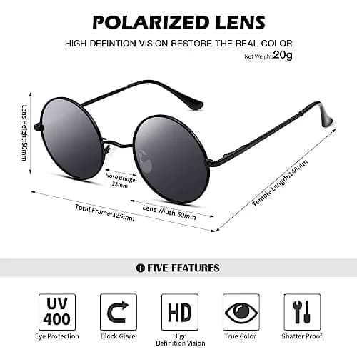 Pro Acme Small Round G6 Black Frame Black Lens Polarized Sunglasses UV400 thumbnail 4