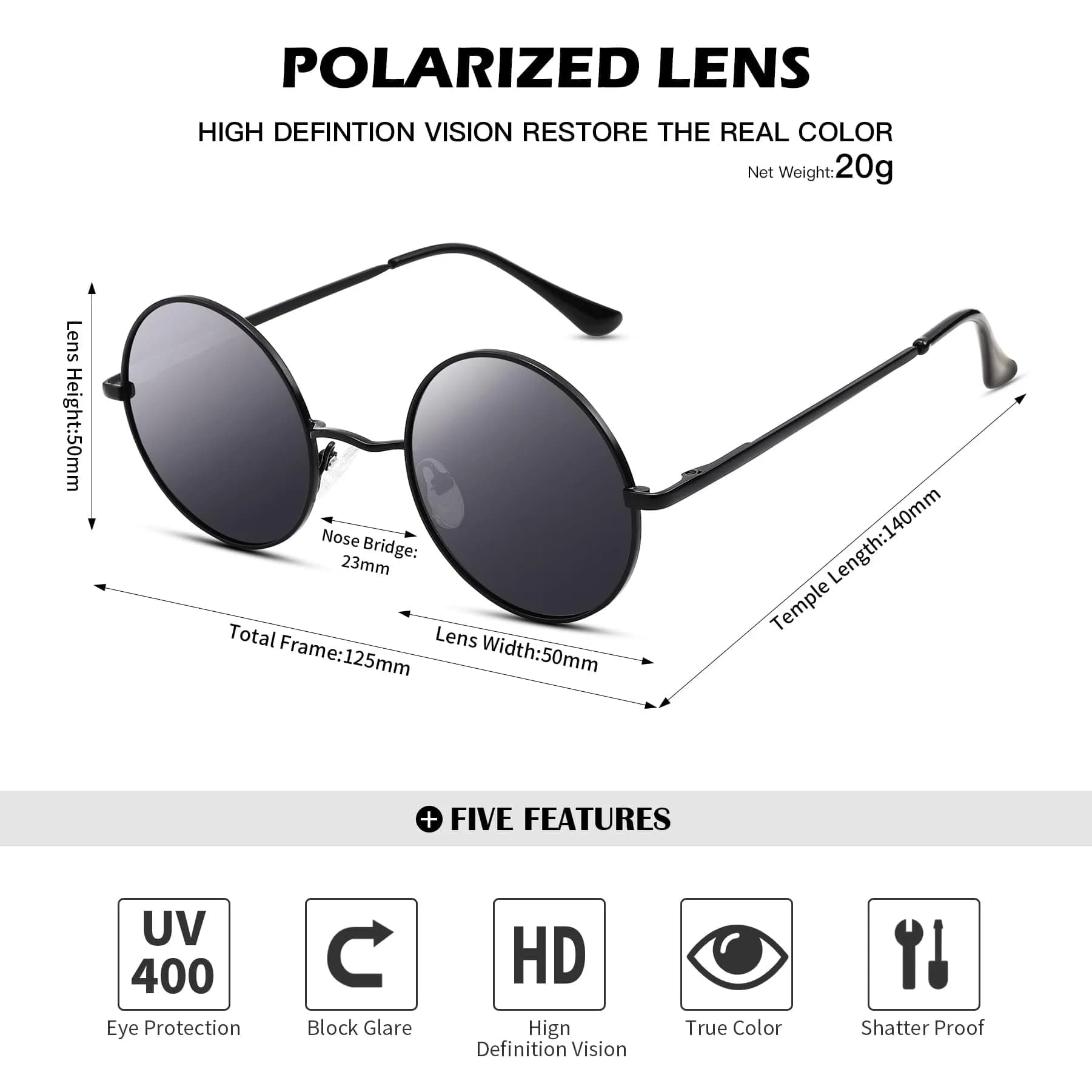 Pro Acme Small Round G6 Black Frame Black Lens Polarized Sunglasses UV400 - view 4