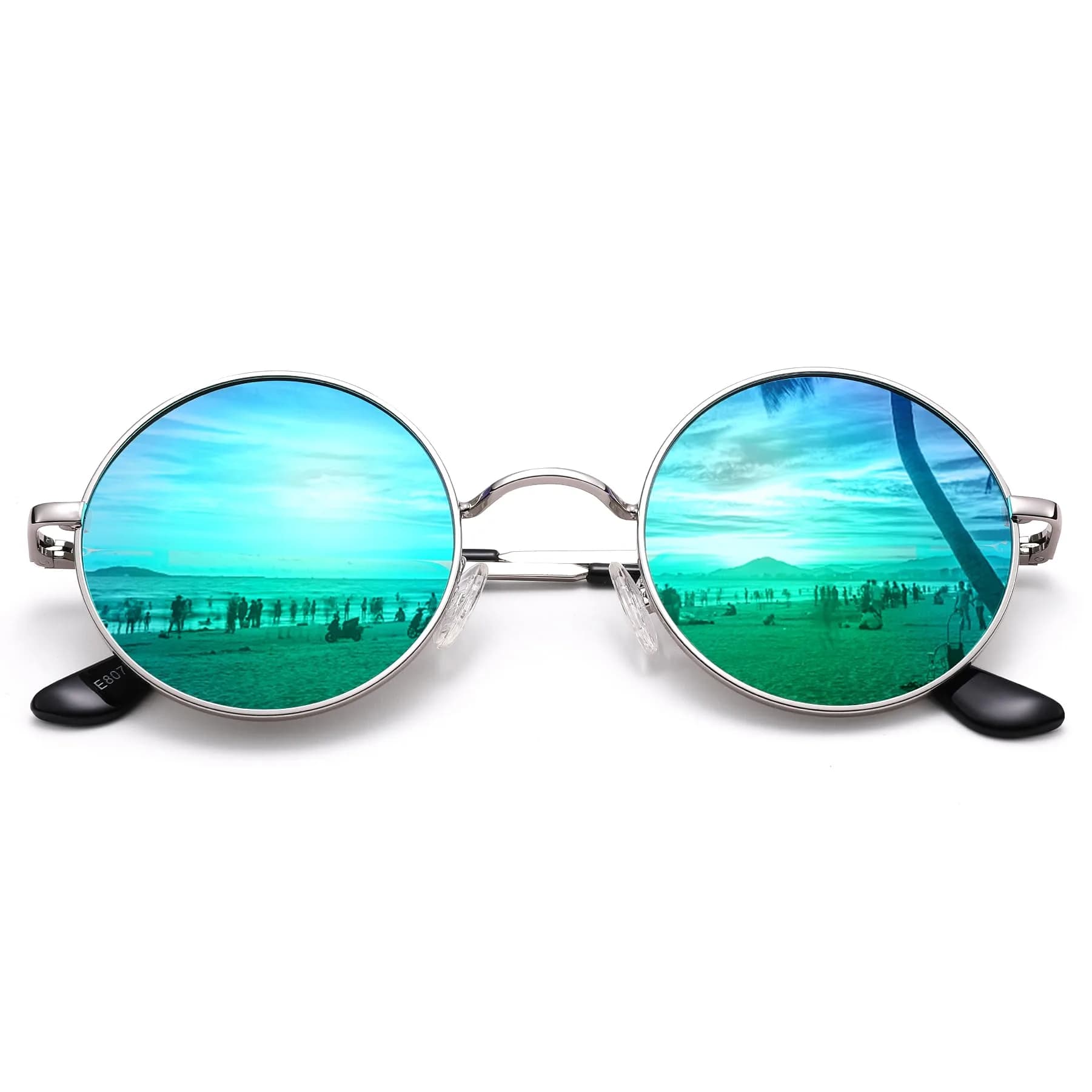 Pro Acme Small Round Polarized Sunglasses with UV400 Protection | Silver Frame, Black Lens