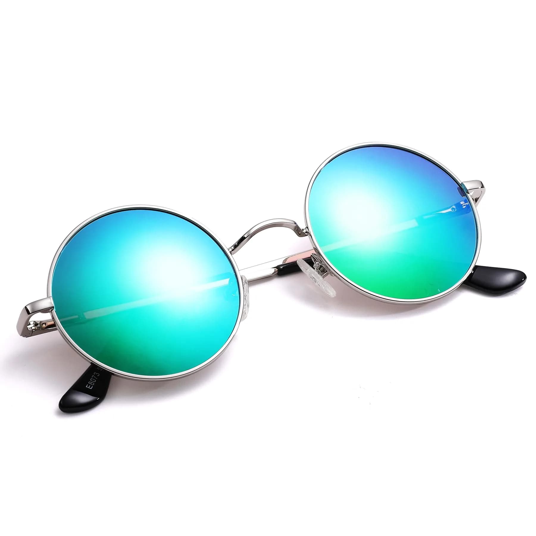 Pro Acme Small Round Polarized Sunglasses - Silver Frame, Green Mirrored Lens, UV400 Protection - view 2