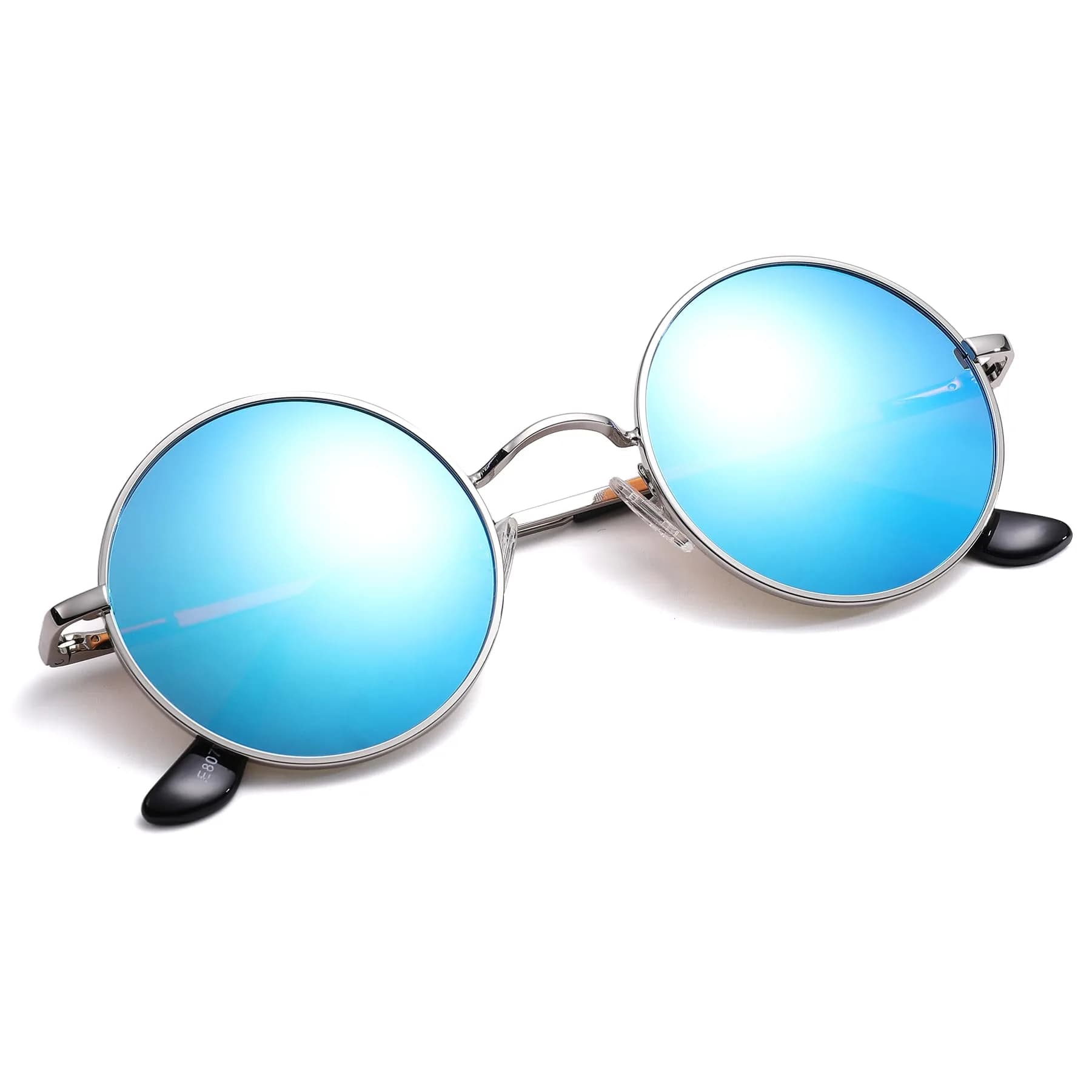 Pro Acme Small Round Polarized Sunglasses - Silver Frame with Blue Mirrored Lens, UV400 - view 2