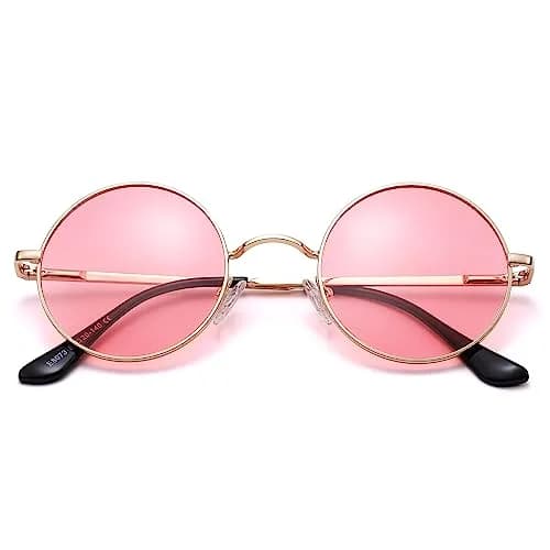 Pro Acme Small Round Sunglasses: Gold Frame with Transparent Pink Lens, Polarized UV400 thumbnail 1