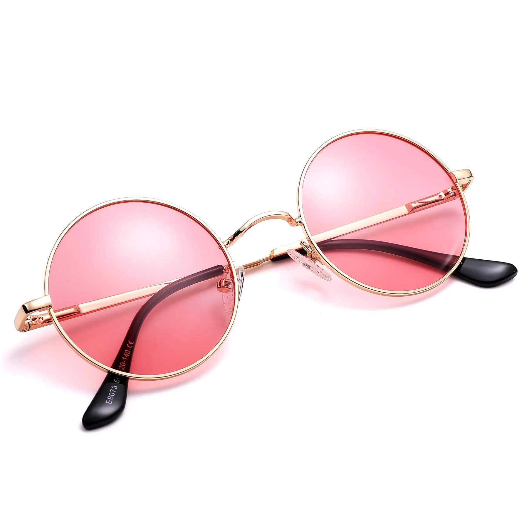 Pro Acme Small Round Sunglasses: Gold Frame with Transparent Pink Lens, Polarized UV400 - view 2