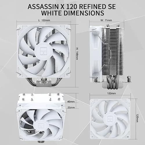 Thermalright Assassin X 120 SE White CPU Air Cooler, 148mm Height | 4 Heat Pipes, TL-C12CW PWM Fan, S-FDB Bearing, AM4/AM5, Intel LGA1700/1851 thumbnail 5