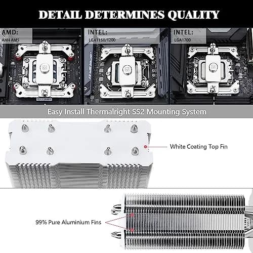 Thermalright Assassin X 120 SE White CPU Air Cooler, 148mm Height | 4 Heat Pipes, TL-C12CW PWM Fan, S-FDB Bearing, AM4/AM5, Intel LGA1700/1851 thumbnail 6