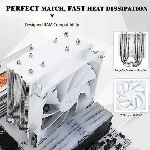 Thermalright Assassin X 120 SE White CPU Air Cooler, 148mm Height | 4 Heat Pipes, TL-C12CW PWM Fan, S-FDB Bearing, AM4/AM5, Intel LGA1700/1851 thumbnail 3