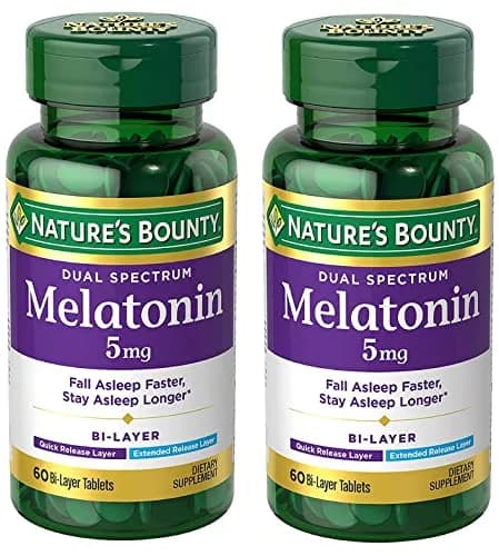 Nature's Bounty Melatonin 5mg Dual Spectrum Bi-Layer Tablets 120 Count (Pack of 2) | Promotes Relaxation and Sleep Health thumbnail 1