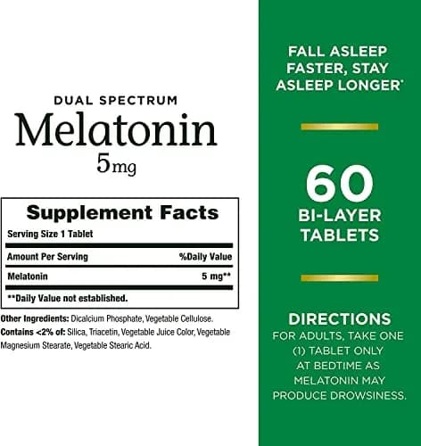 Nature's Bounty Melatonin 5mg Dual Spectrum Bi-Layer Tablets 120 Count (Pack of 2) | Promotes Relaxation and Sleep Health thumbnail 2