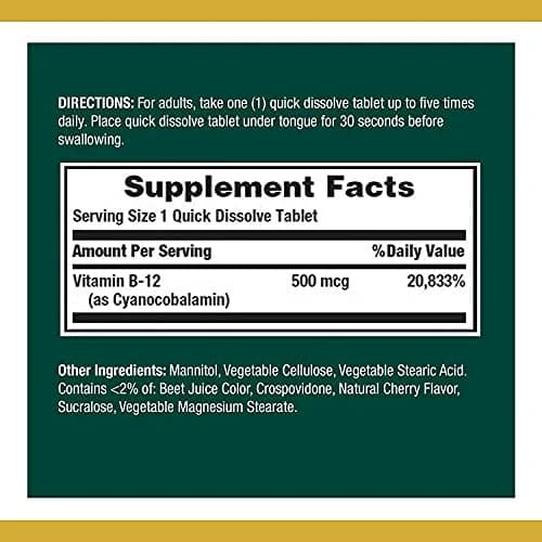 Nature's Bounty Vitamin B12 Tablets 500mcg (200 Count Total) | Supports Energy Metabolism & Nervous System Health thumbnail 2
