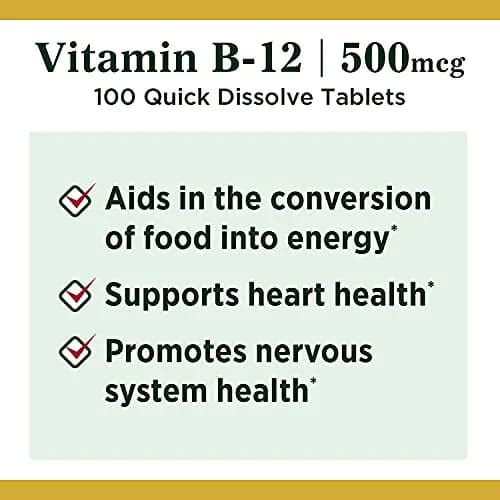 Nature's Bounty Vitamin B12 Tablets 500mcg (200 Count Total) | Supports Energy Metabolism & Nervous System Health thumbnail 3