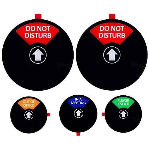 Kichwit Privacy Sign for Office Door, Do Not Disturb, Out of Office, Please Knock, in a Meeting, Conference Sign for Offices (Black, 2 Pack) | 5 inch Diameter thumbnail 1