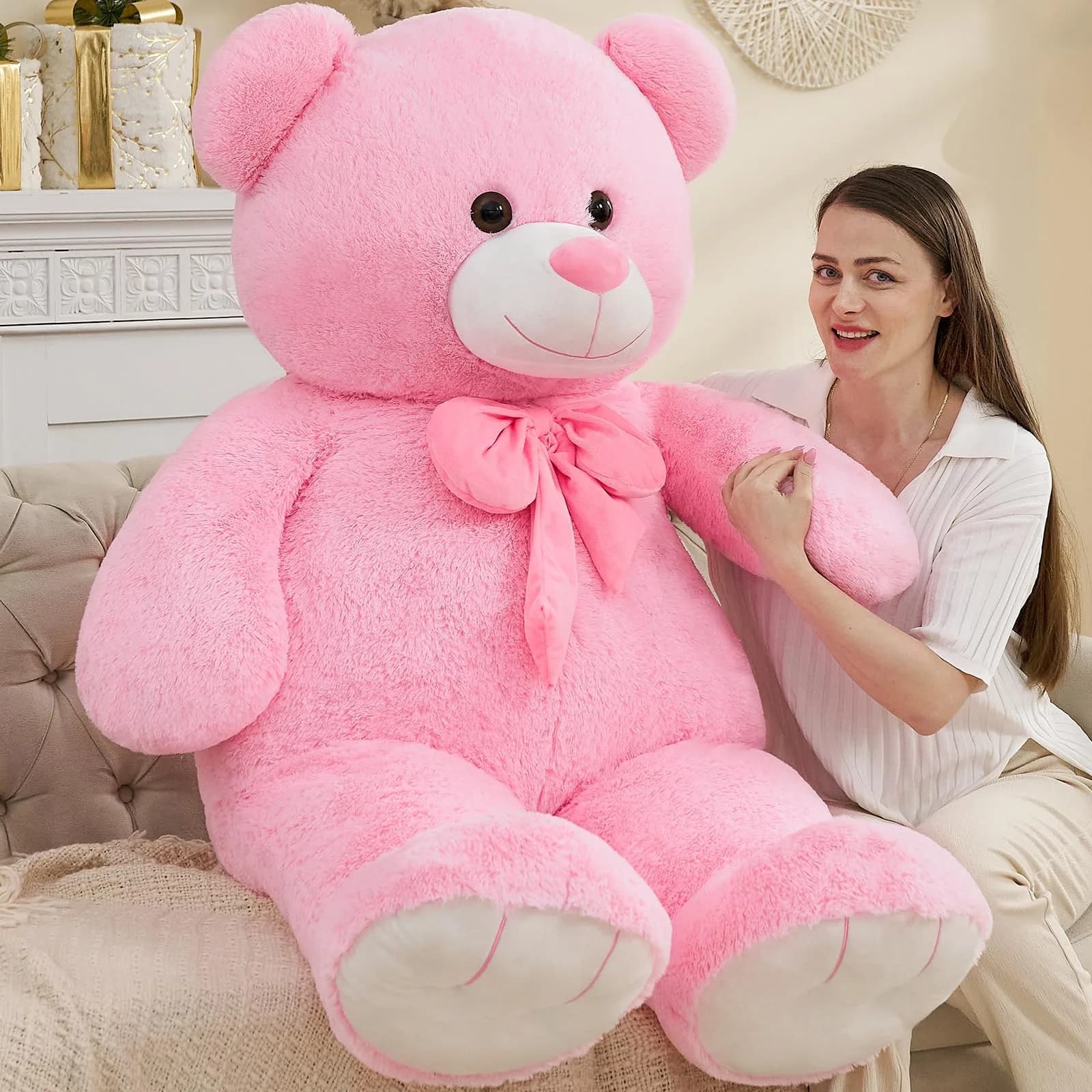 Tezituor Giant Teddy Bear 5 Feet (150 cm / 59 Inch) Pink | Soft, Huggable, Safe for Kids — Pink