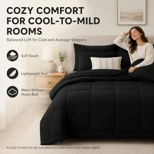 CozyLux Queen Comforter Set Black | All-Season Microfiber Bedding in a Bag thumbnail 4
