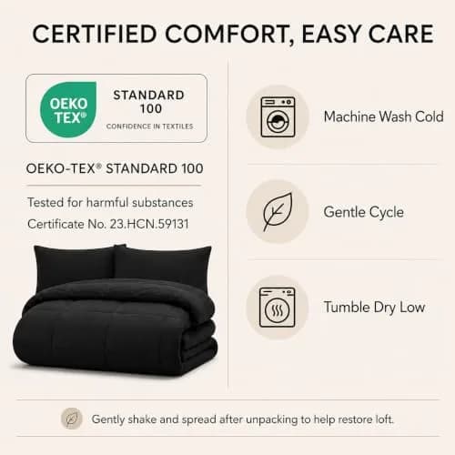 CozyLux Queen Comforter Set Black | All-Season Microfiber Bedding in a Bag thumbnail 6