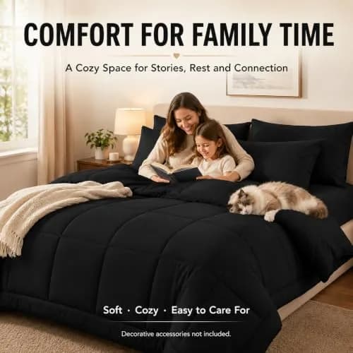 CozyLux Queen Comforter Set Black | All-Season Microfiber Bedding in a Bag thumbnail 8