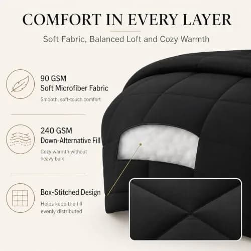 CozyLux Queen Comforter Set Black | All-Season Microfiber Bedding in a Bag thumbnail 3